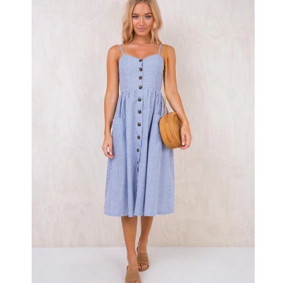 Rochie eleganta de dama cu nasturi si bretele subtiri in diferite culori