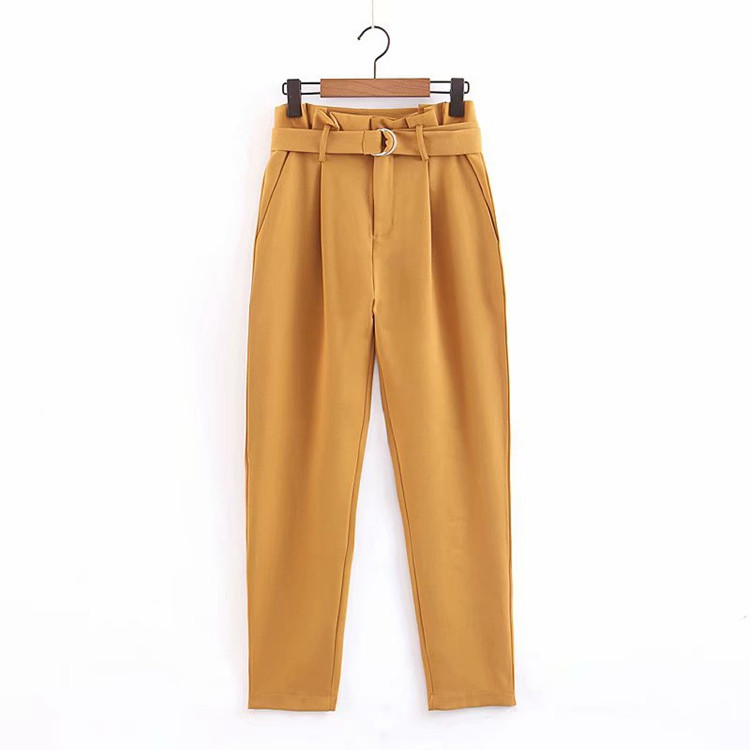 Pantaloni casual dama cu centura in talie de culoare maro
