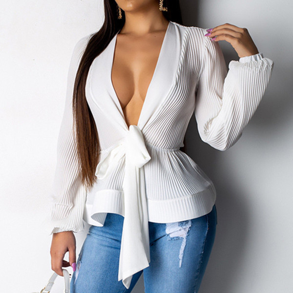 Camasa de dama eleganta model nou, cu decolteu adanc si cravate in mai multe culori