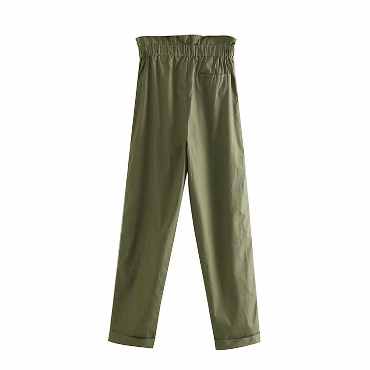 Pantaloni de dama cu talie inalta si cravate in verde