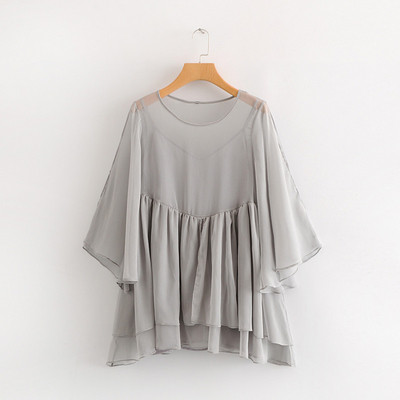 Bluze de dama din tul cu maneci 3/4 de culoare bej