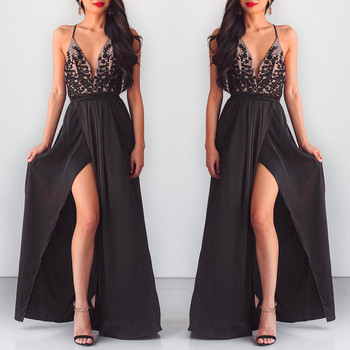 Rochie lunga de dama eleganta cu dantela si spatele gol