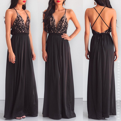 Rochie lunga de dama eleganta cu dantela si spatele gol