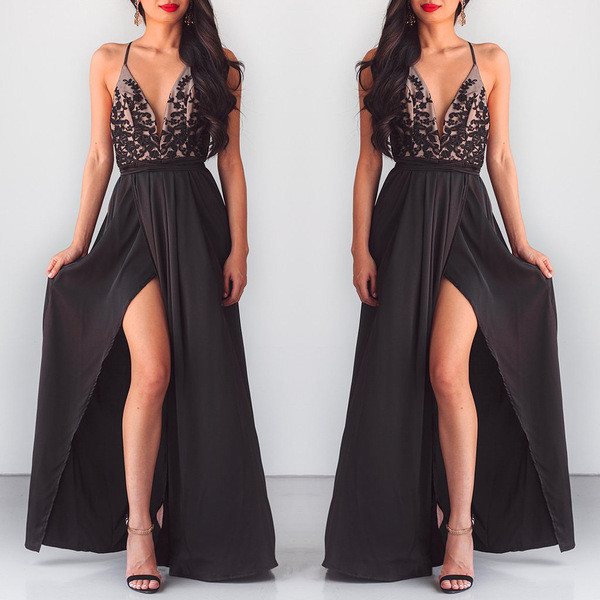 Rochie lunga de dama eleganta cu dantela si spatele gol