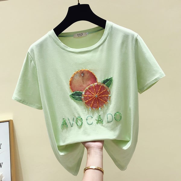 Tricou de dama modern cu aplicatie si inscriptie in mai multe culori