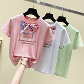 Ежедневна дамска тениска с панделка и щампа в няколко цвята