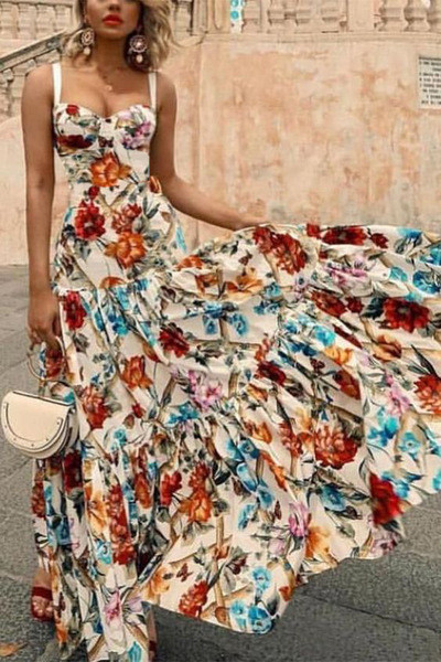 Rochie moderna de dama cu bretele subtiri si model colorat