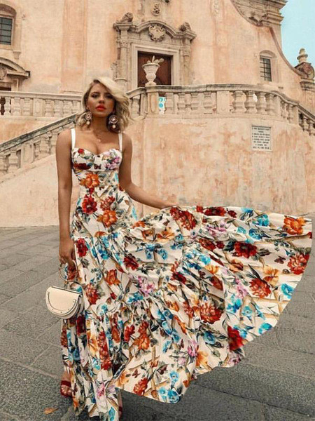 Rochie moderna de dama cu bretele subtiri si model colorat