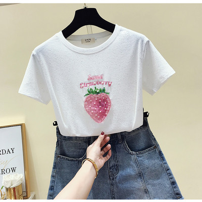 Ежедневна дамска тениска с апликация и перли в няколко цвята