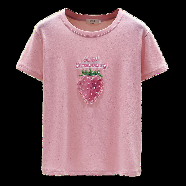 Ежедневна дамска тениска с апликация и перли в няколко цвята