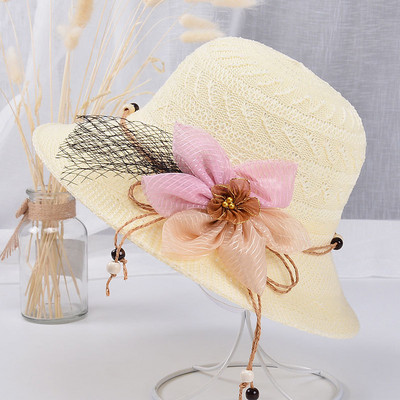 Pălărie de plajă pentru femei cu element de flori 3D în patru culori