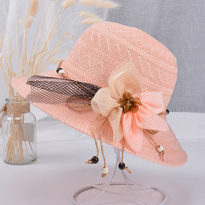 Pălărie de plajă pentru femei cu element de flori 3D în patru culori