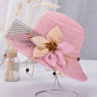 Pălărie de plajă pentru femei cu element de flori 3D în patru culori