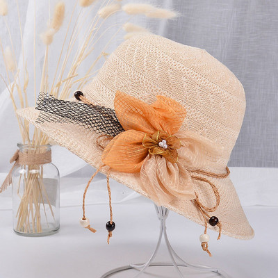 Pălărie de plajă pentru femei cu element de flori 3D în patru culori