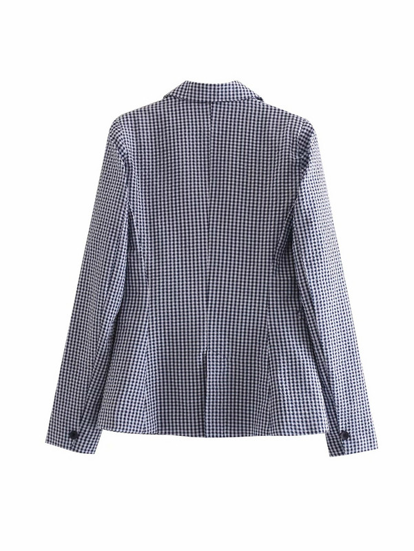 Női kockás kabát hosszú ujjal és zsebekkel