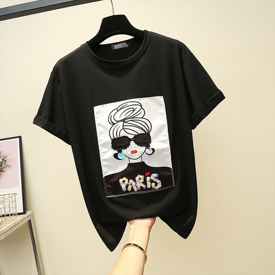 Tricou de dama modern cu imprimeu alb-negru