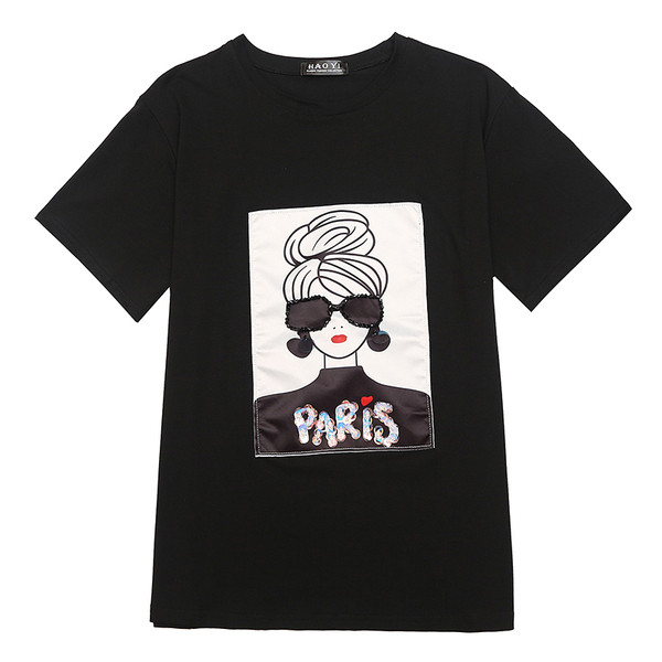 Tricou de dama modern cu imprimeu alb-negru