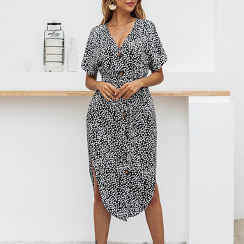 Rochie moderna de dama cu maneci scurte si nasturi in trei culori