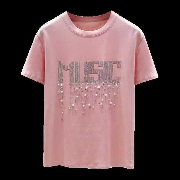 Tricou casual dama cu inscriptie si perle in mai multe culori