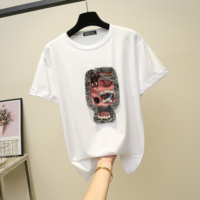 Tricou dama cu decolteu in alb-negru