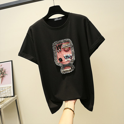 Tricou dama cu decolteu in alb-negru