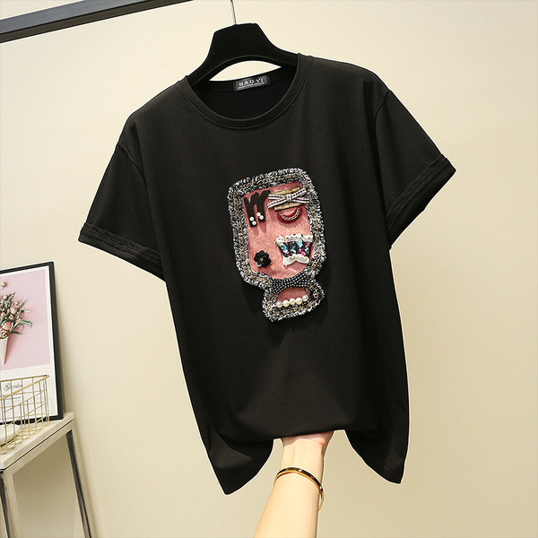 Tricou dama cu decolteu in alb-negru