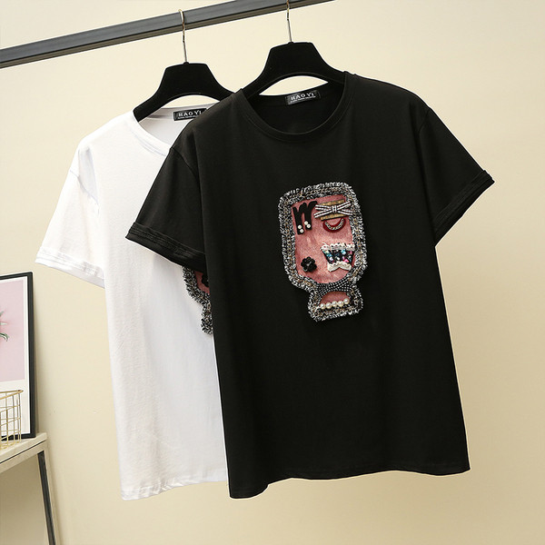 Tricou dama cu decolteu in alb-negru