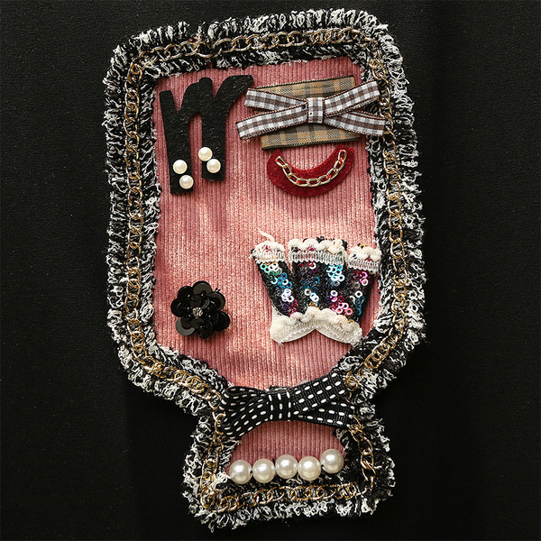 Tricou dama cu decolteu in alb-negru