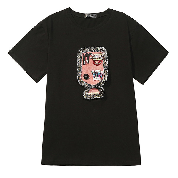 Tricou dama cu decolteu in alb-negru