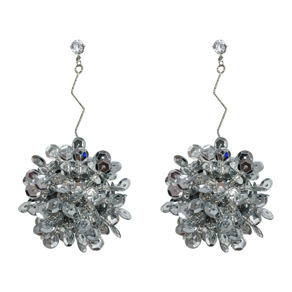 Cercei lungi de dama cu paiete in culoarea gri