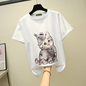 Tricou dama cu imprimeu alb si negru