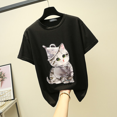 Tricou dama cu imprimeu alb si negru