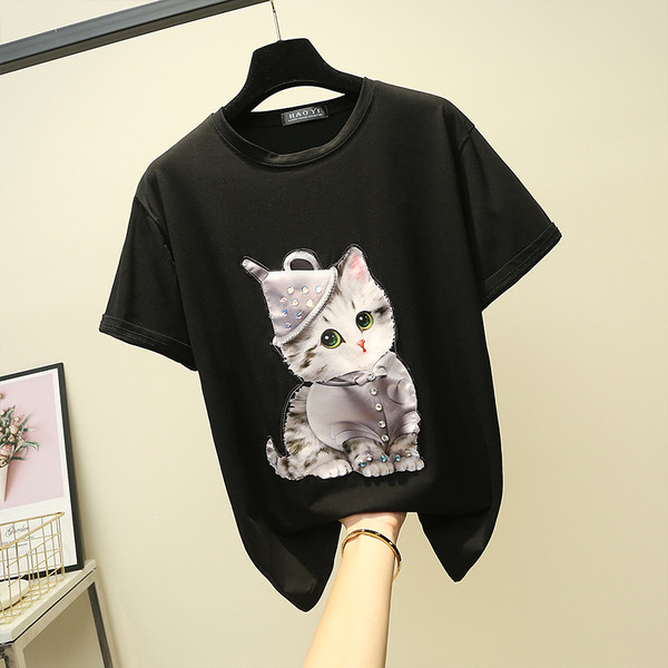 Tricou dama cu imprimeu alb si negru