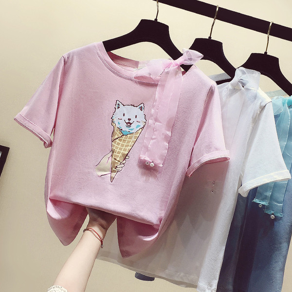 Új modell női póló rátéttel és szalaggal több színben