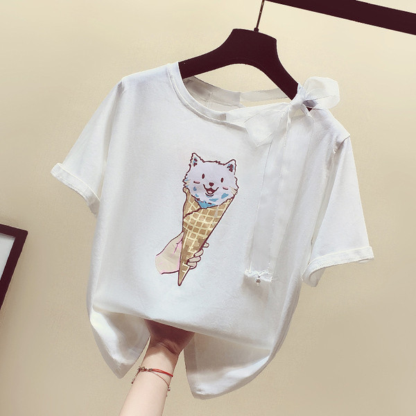 Új modell női póló rátéttel és szalaggal több színben