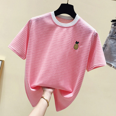 Csíkos női póló több színben hímzéssel