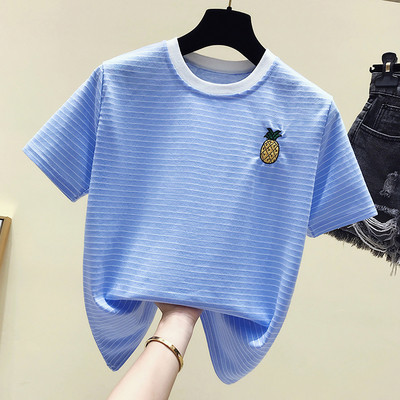 Csíkos női póló több színben hímzéssel