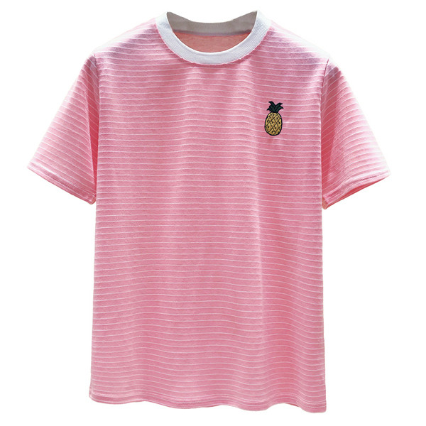 Csíkos női póló több színben hímzéssel