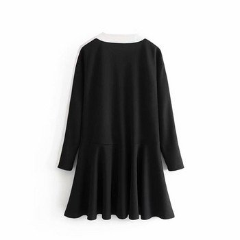 Rochie casual de dama cu decolteu in V si maneci lungi de culoare neagra