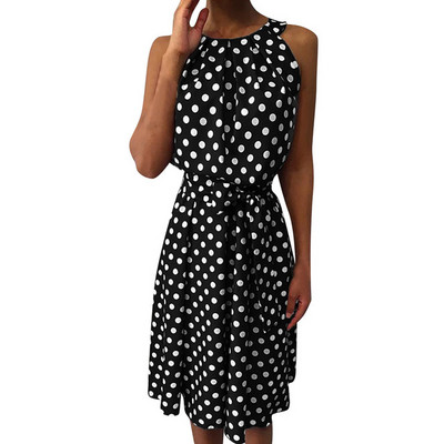 Rochie de dama eleganta cu panglica in trei culori cu puncte