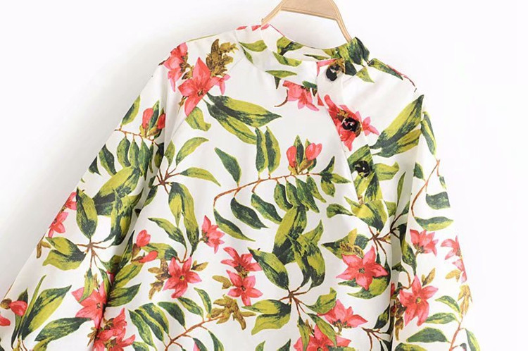 Cămașă de damă cu mâneci lungi cu model elastic și floral