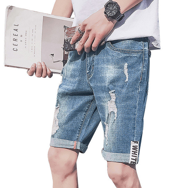 Blugi de bărbați moderni cu motive rupte și buzunare