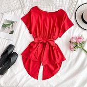 Bluza de dama moderna cu panglica si maneci scurte in mai multe culori