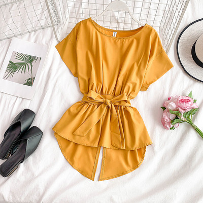 Bluza de dama moderna cu panglica si maneci scurte in mai multe culori