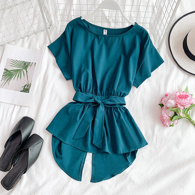 Bluza de dama moderna cu panglica si maneci scurte in mai multe culori