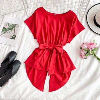 Bluza de dama moderna cu panglica si maneci scurte in mai multe culori