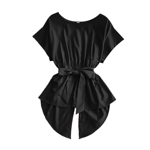 Bluza de dama moderna cu panglica si maneci scurte in mai multe culori