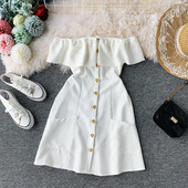 Rochie de dama eleganta cu umerii goi si buzunare in mai multe culori