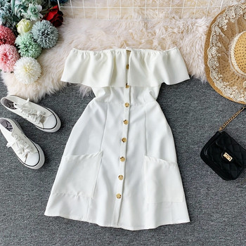 Rochie de dama eleganta cu umerii goi si buzunare in mai multe culori