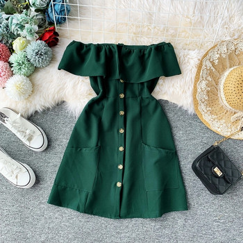 Rochie de dama eleganta cu umerii goi si buzunare in mai multe culori